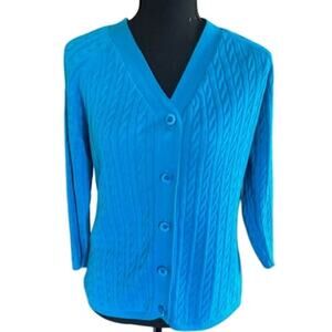 Princess Cruises Women’s Blue Cable Knit Cardigan Sweater Size Small 100% Cotton